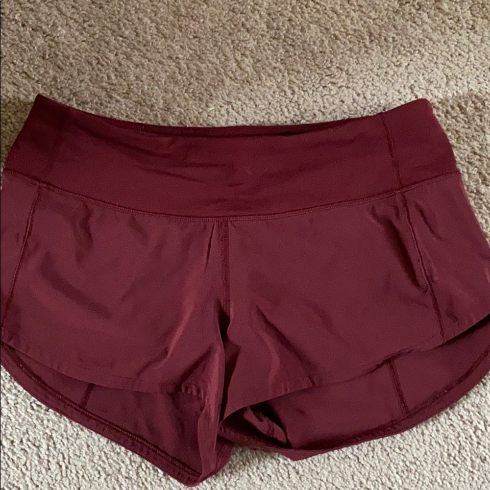 Red lululemon speed up shorts